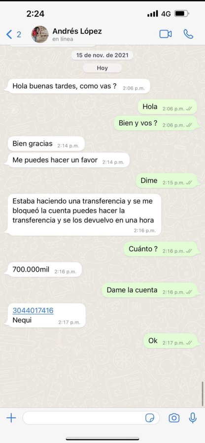 robo dinero whatsapp
