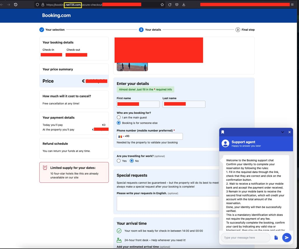 phishing booking