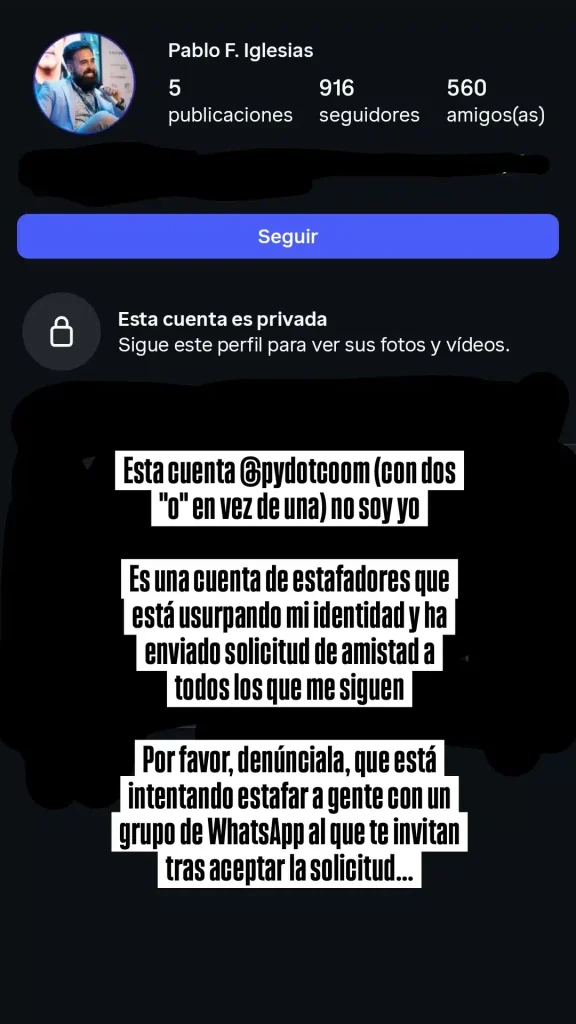 usurpacion identidad instagram